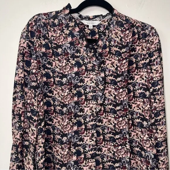 & Other Stories women’s black pink Floral Blouse L Long Sleeve button down top - Picture 2 of 8